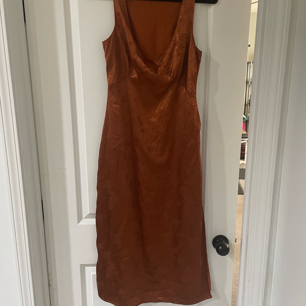 Lulu's Copper Satin Slip Midi Dress - Picture 7 of 8
